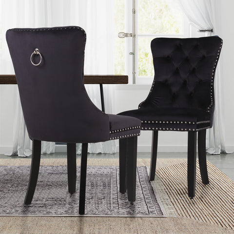 Velvet Tufted Wing Back Side Dining Room Chairs Set of 4 with Button Back-MFSTUDIO
