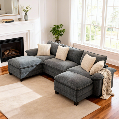 PHI VILLA Modular Chenille Cloud Sofa with Ottoman for Living Room & Apartment