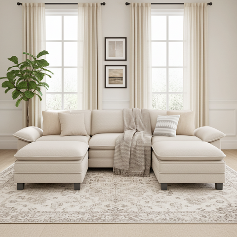 PHI VILLA Modular Chenille Cloud Sofa with Ottoman for Living Room & Apartment