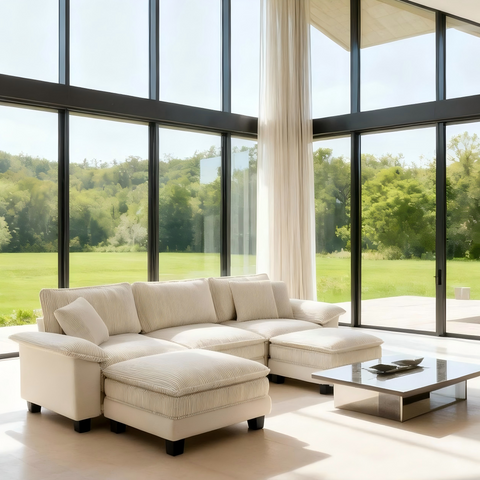 Modern Cloud-Like Modular Sectional Sofa Couch with Corduroy and Chenille Fabric