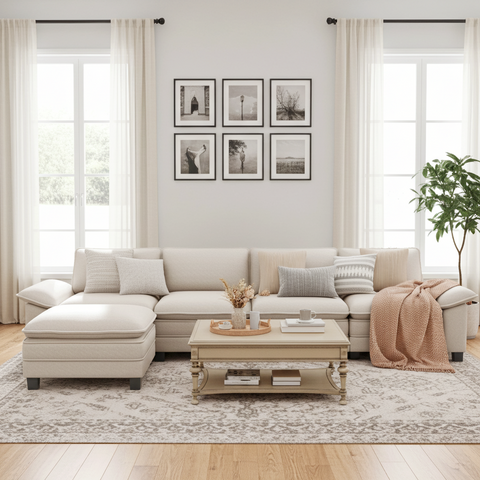 PHI VILLA Modular Chenille Cloud Sofa with Ottoman for Living Room & Apartment