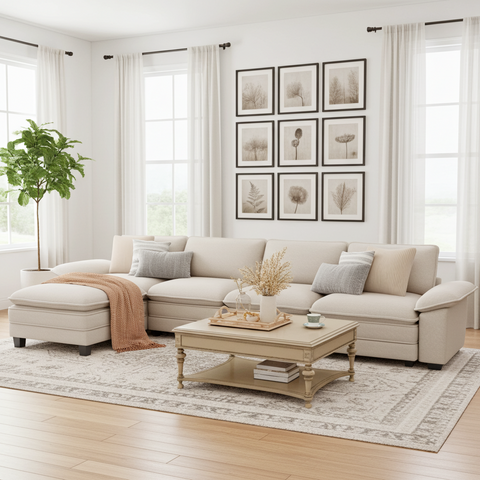 PHI VILLA Modular Chenille Cloud Sofa with Ottoman for Living Room & Apartment