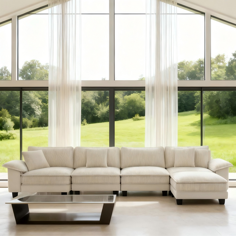 Modern Cloud-Like Modular Sectional Sofa Couch with Corduroy and Chenille Fabric