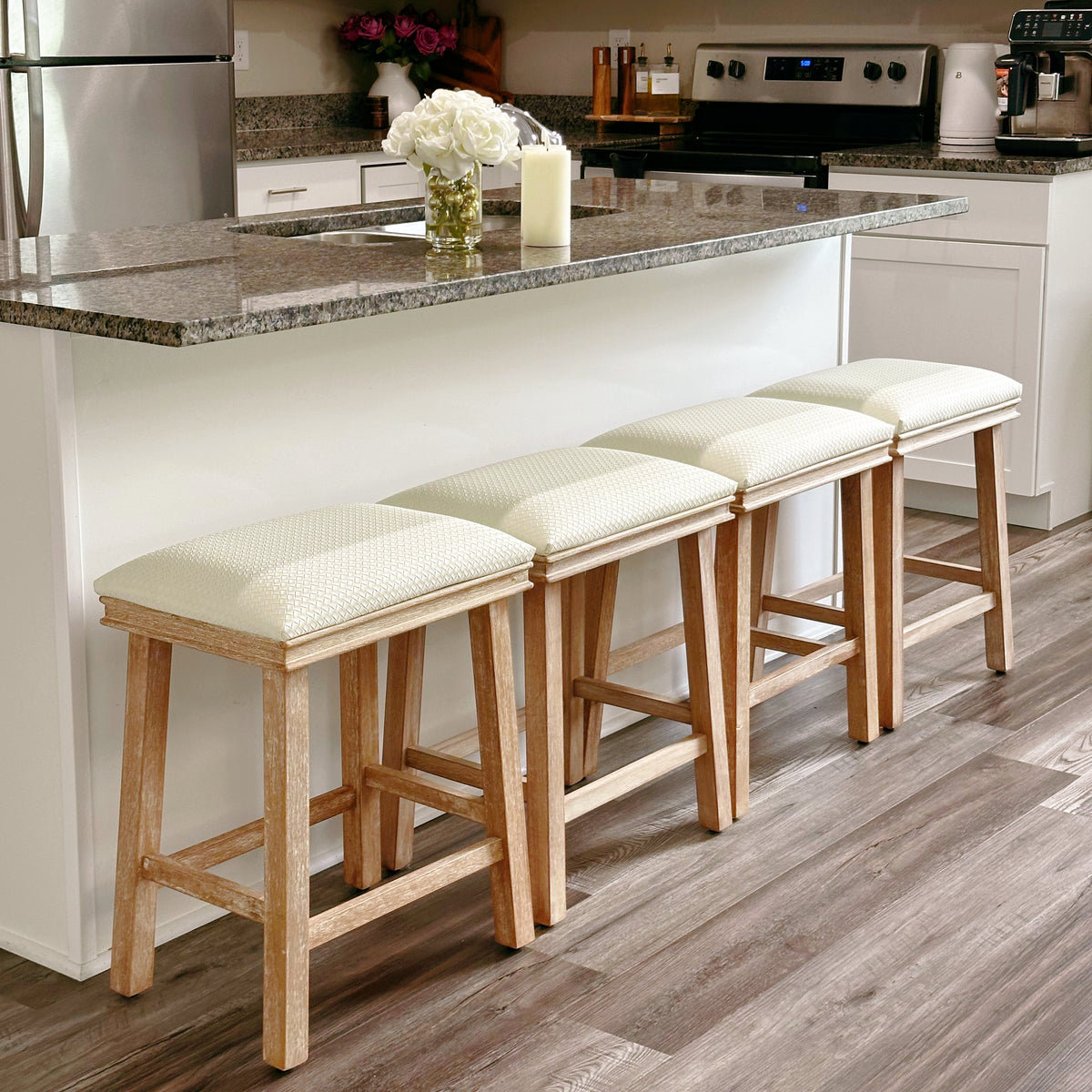 PHI VILLA 24" Backless Counter Height Bar Stools with Faux Leather Seat, Set of 4