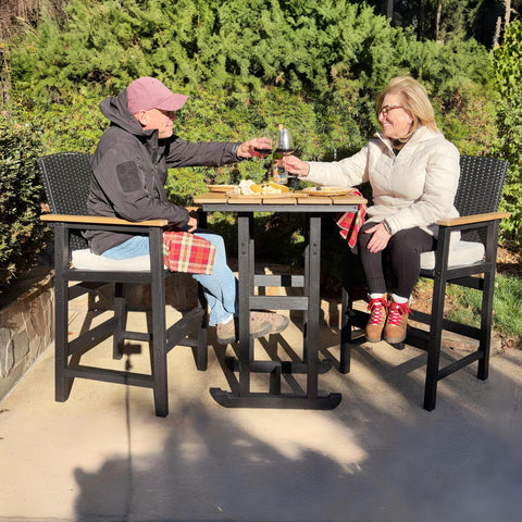 PHIVILLA 3-Piece Outdoor High Bar Set with HDPE Wicker Stools & Wood-Like Table