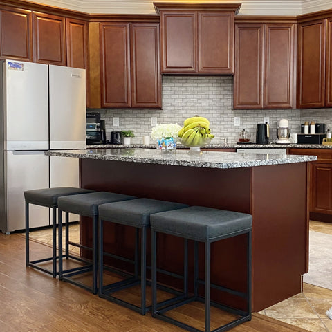 PHI VILLA 24'' Backless PU Leather Bar Stools for Kitchen Island with Sturdy Metal Frame- Set of 4