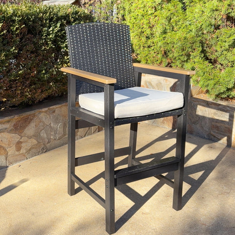 PHIVILLA 3-Piece Outdoor High Bar Set with HDPE Wicker Stools & Wood-Like Table