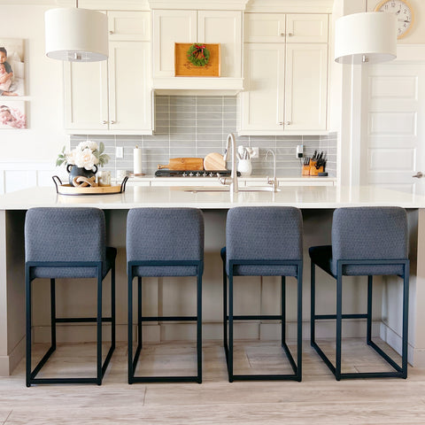 PHI VILLA 24 Inch Counter Height Bar Stool Chenille Upholstered with Backrest- Set of 4