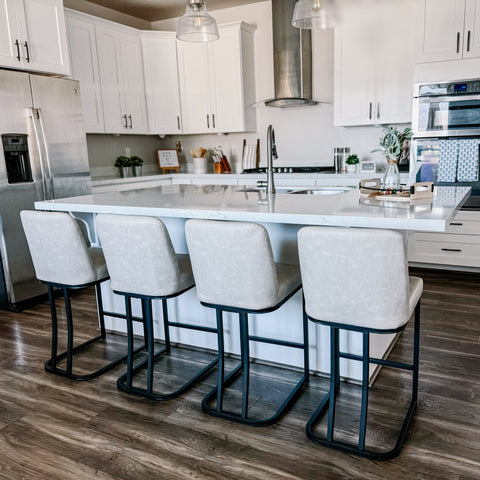 PHI VILLA 24" Modern Square PU Leather Bar Stool with Metal Frame, Set of 4