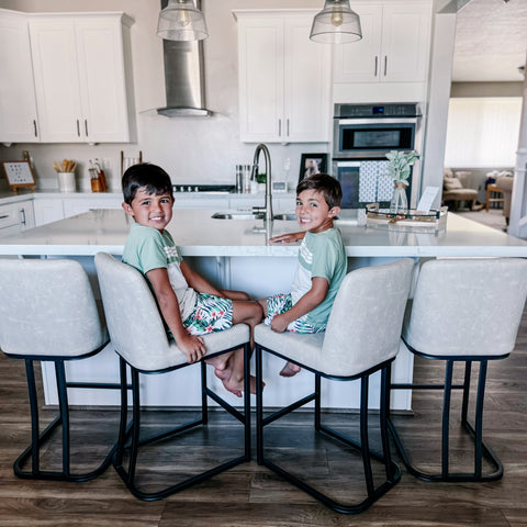 PHI VILLA 24" Modern Square PU Leather Bar Stool with Metal Frame, Set of 4