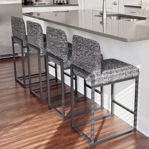 PHI VILLA 24 Inch Counter Height Bar Stool Chenille Upholstered with Backrest- Set of 4