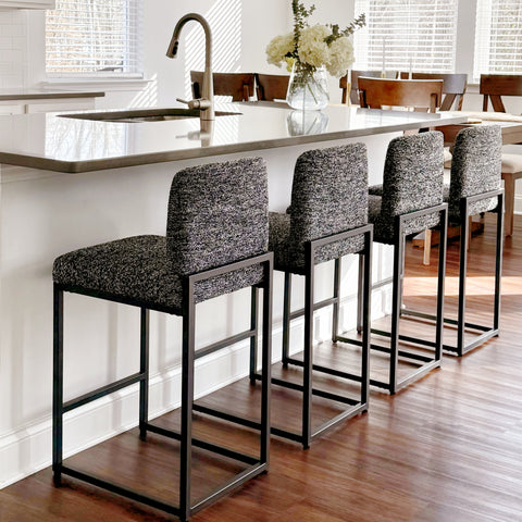 PHI VILLA 24 Inch Counter Height Bar Stool Chenille Upholstered with Backrest- Set of 4