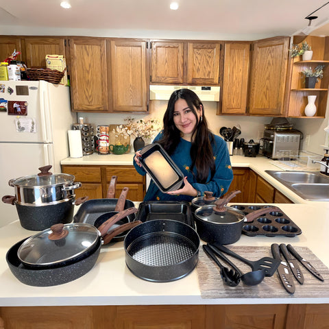 Kitchen Academy Ultimate 30 Pieces Granite-Coating Nonstick Induction Cookware Set for Easy Dinner Ideas