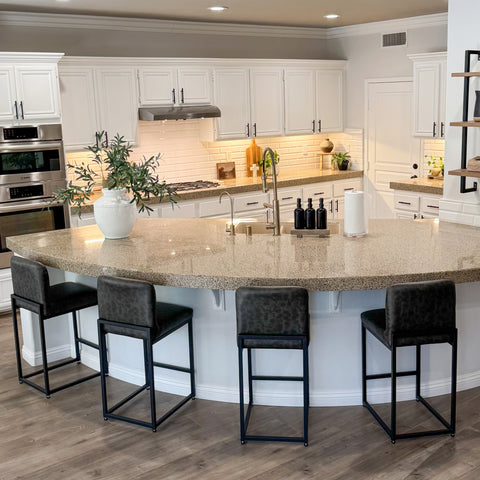 PHI VILLA 24 Inch Counter Height PU Leather Bar Stool with Backrest- Set of 4