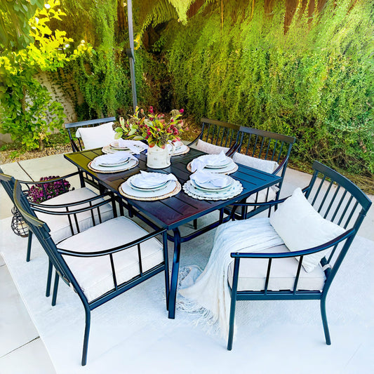 Sophia & William Steel Rectangle Table & 6 Stylish Dining Arm Chairs 7-Piece Patio Outdoor Dining set