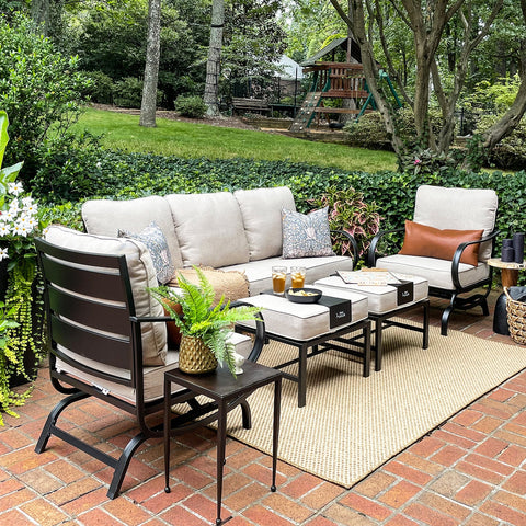 PHI VILLA 5-Seat Thick-cushion Classic Patio Conversation Sets with Motion Chairs