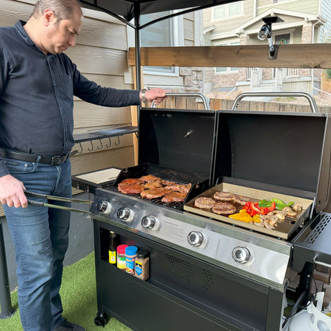 Captiva Designs 54,000 BTU Propane Gas Grill and Griddle Combo with Lids for Ultimate BBQs