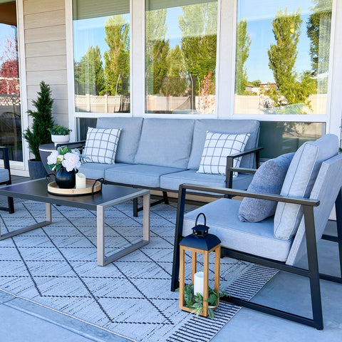 PHI VILLA 5-Seater Modern Textilene and Metal Outdoor Conversation Sofa Set