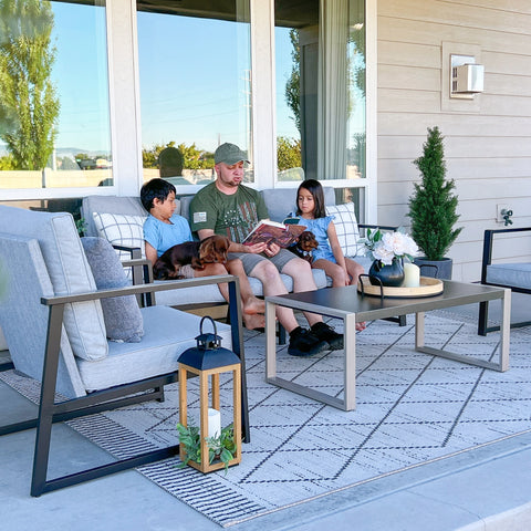 PHI VILLA 5-Seater Modern Textilene and Metal Outdoor Conversation Sofa Set