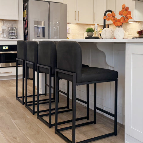 PHI VILLA 24 Inch Counter Height PU Leather Bar Stool with Backrest- Set of 4