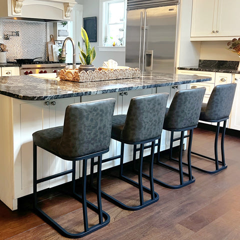 PHI VILLA 24" Modern Square PU Leather Bar Stool with Metal Frame, Set of 4