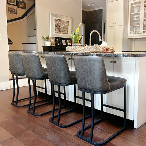 PHI VILLA 24" Modern Square PU Leather Bar Stool with Metal Frame, Set of 4