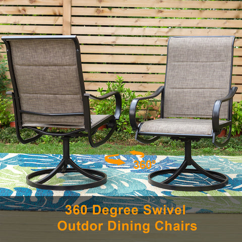 PHI VILLA 5-Piece Patio Dining Set Teak-grain Table Textilene Swivel Chairs
