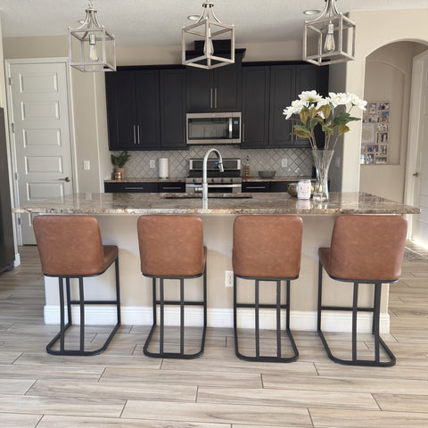 PHI VILLA 24" Modern Square PU Leather Bar Stool with Metal Frame, Set of 4