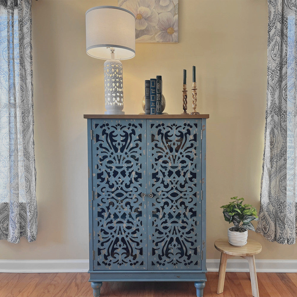 Tall Accent Storage with Decorative Carved DesignMFSTUDIO