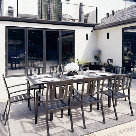 PHI VILLA Adjustable Steel Table and Stackable Chairs Metal Outdoor Patio Dining Sets