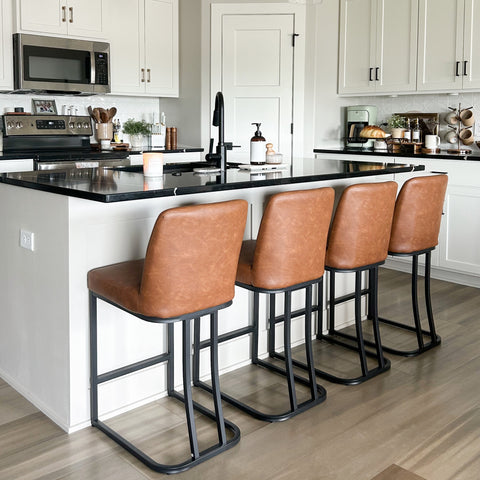 PHI VILLA 24" Modern Square PU Leather Bar Stool with Metal Frame, Set of 4