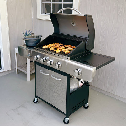 Captiva Designs 4-Burner Outdoor Propane Gas BBQ Grill with Side Burner