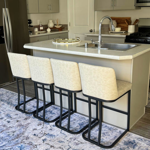 PHI VILLA 24" Modern Square PU Leather Bar Stool with Metal Frame, Set of 4