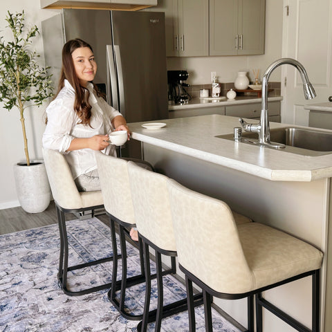 PHI VILLA 24" Modern Square PU Leather Bar Stool with Metal Frame, Set of 4