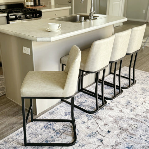 PHI VILLA 24" Modern Square PU Leather Bar Stool with Metal Frame, Set of 4