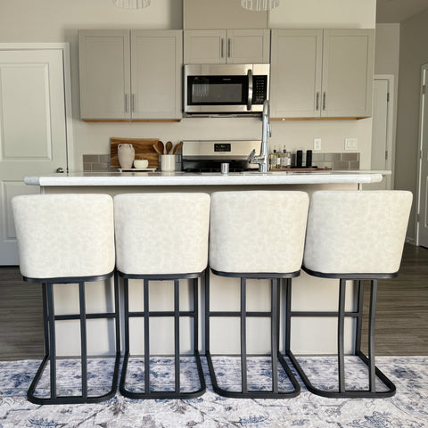 PHI VILLA 24" Modern Square PU Leather Bar Stool with Metal Frame, Set of 4