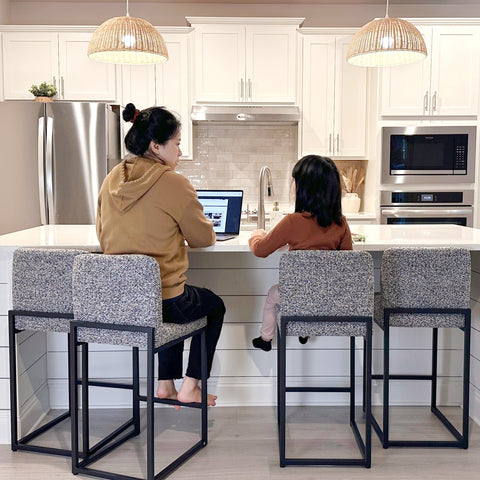 PHI VILLA 24 Inch Counter Height Bar Stool Chenille Upholstered with Backrest- Set of 4