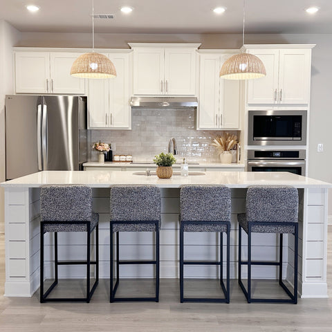 PHI VILLA 24 Inch Counter Height Bar Stool Chenille Upholstered with Backrest- Set of 4