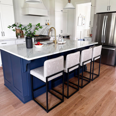 PHI VILLA 24 Inch Counter Height PU Leather Bar Stool with Backrest- Set of 4