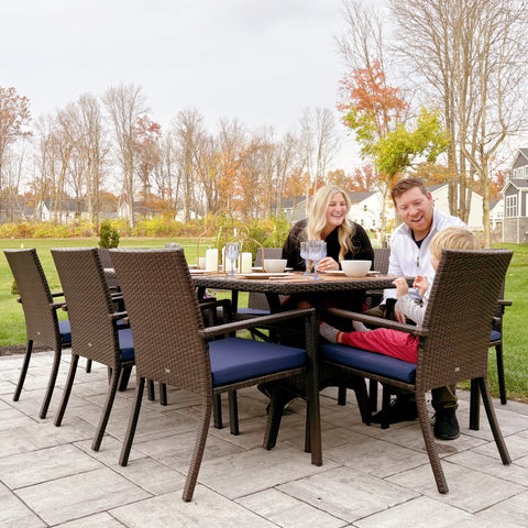 7/9 Piece Acacia Wood Outdoor Dining Set with Wicker Rattan Haiti Chairs-PHI VILLA