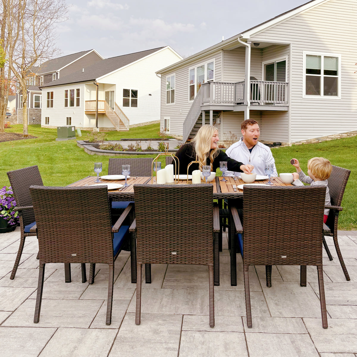 7/9 Piece Acacia Wood Outdoor Dining Set with Wicker Rattan Haiti Chairs-PHI VILLA