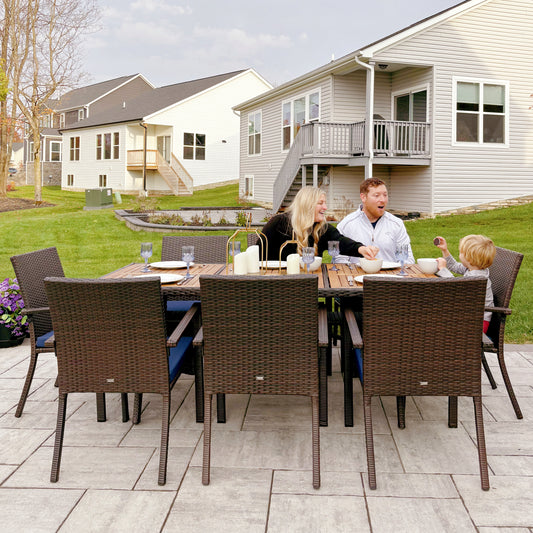 7/9 Piece Acacia Wood Outdoor Dining Set with Wicker Rattan Haiti Chairs-PHI VILLA