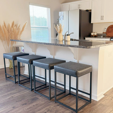 PHI VILLA 24'' Backless PU Leather Bar Stools for Kitchen Island with Sturdy Metal Frame- Set of 4