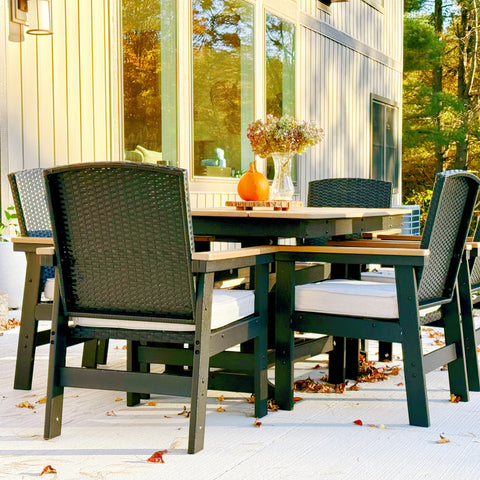 PHIVILLA 7-Piece Outdoor Dining Set with HDPE Rattan Chair and Wood-grain Table