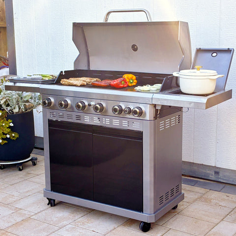 6-Burner 740 sq.in. Extra Large Gas BBQ Grill with Griddle & Side Burner-Captiva Designs