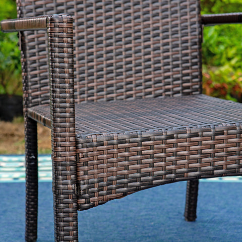 MFSTUDIO 5-Piece Steel Square Table & 4 Rattan Cushion Chairs Outdoor Patio Dining Set