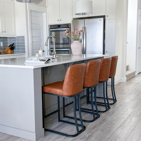 PHI VILLA 24" Modern Square PU Leather Bar Stool with Metal Frame, Set of 4