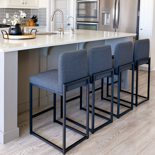 PHI VILLA 24 Inch Counter Height Bar Stool Chenille Upholstered with Backrest- Set of 4