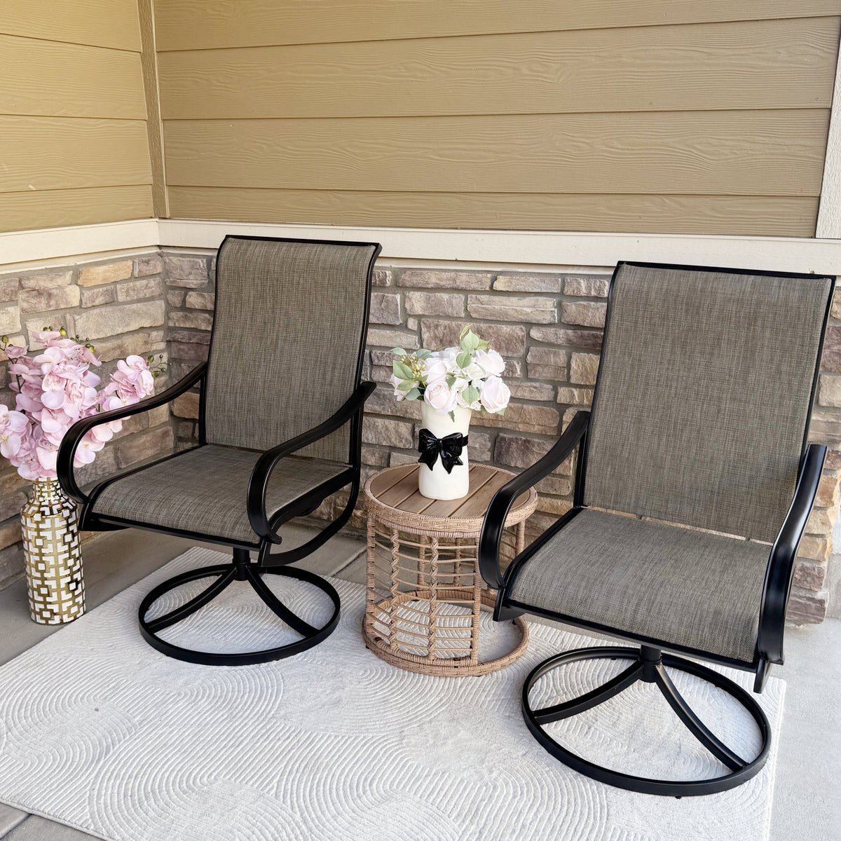 PHI VILLA Patio Textilene Swivel Chair Outdoor Dining Set