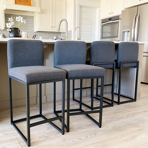 PHI VILLA 24 Inch Counter Height Bar Stool Chenille Upholstered with Backrest- Set of 4